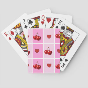 Custom Cherry Heart Chequerboard Pattern Playing Cards