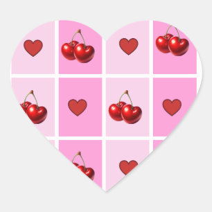 Custom Cherry Heart Chequerboard Pattern Sticker