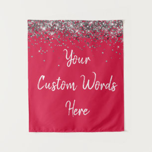 Custom Cherry Red Silver Birthday Party Photobooth Tapestry
