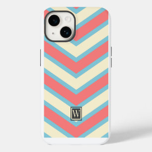 Custom Chevron Monogram Pastel Orange Beige Cyan iPhone 14 Case