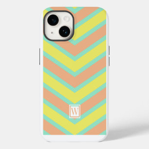 Custom Chevron Monogram Soft Orange Yellow Cyan iPhone 14 Case