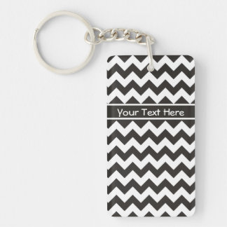 Custom Chevrons Keychain, Black and White Zigzags Key Ring