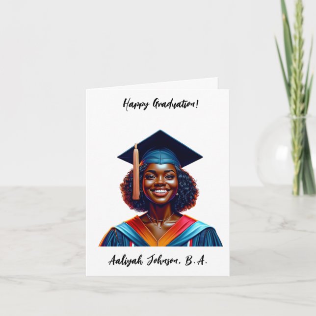 Custom Chic African-American Woman Graduation Card (Front)