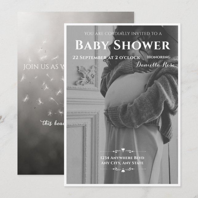 Custom Chic B&W•MaternityPhoto+MonochromeDandelion (Front/Back)
