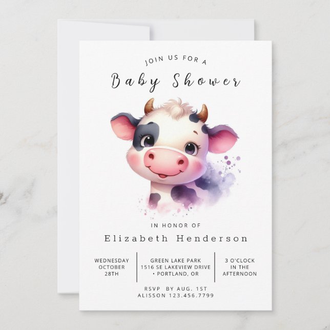 Custom Chic Barn Cow Baby Shower Invitation (Front)