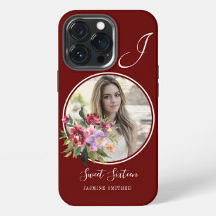 Custom Chic Burgundy Floral Themed Photo Monogram iPhone 13 Pro Case