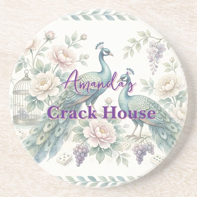 Custom Chic Chinoiserie Peacock Mahjong Coaster (Front)