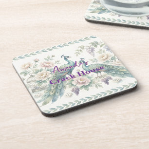 Custom Chic Chinoiserie Peacock Mahjong Coaster