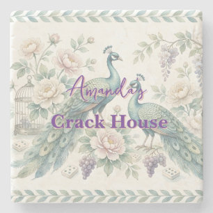 Custom Chic Chinoiserie Peacock Mahjong Stone Coaster