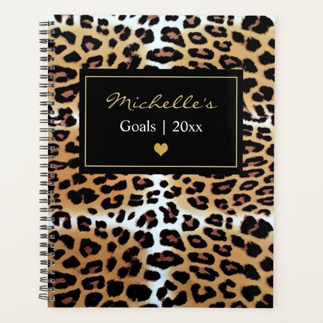 Custom Chic Elegant Brown Black White Leopard  Planner (Front)