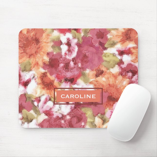 Custom Chic Flowers Pattern Watercolor Painting Mouse Mat (With Mouse)