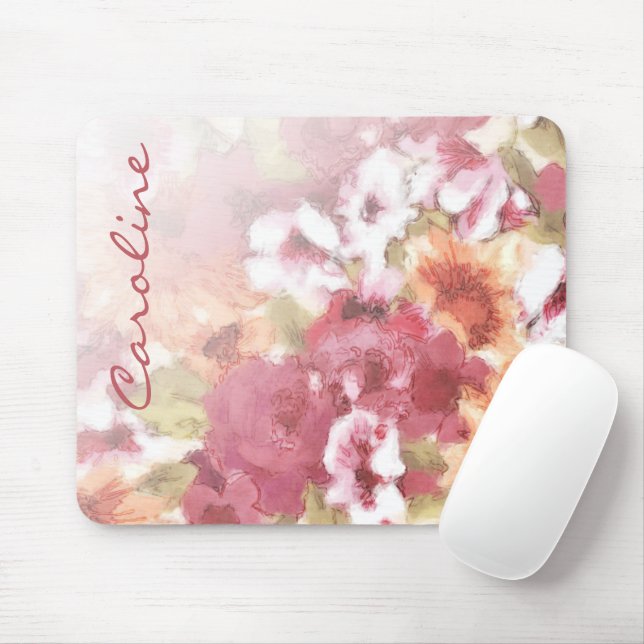 Custom Chic Flowers Pattern Watercolor Painting Mouse Mat (With Mouse)