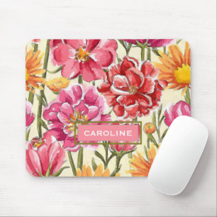 Custom Chic Flowers Pattern Watercolor Painting Mouse Mat