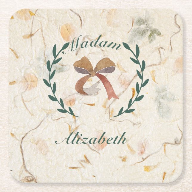 Custom chic kraft paper press flowers natural square paper coaster (Front)