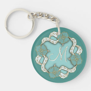 Custom Chic Letter Vintage Floral Leafs Art Motif Key Ring