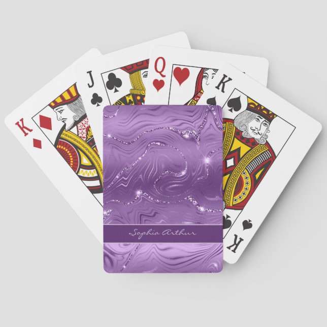 Custom Chic Luxury Purple Silver Glitter Pattern Playing Cards (Back)