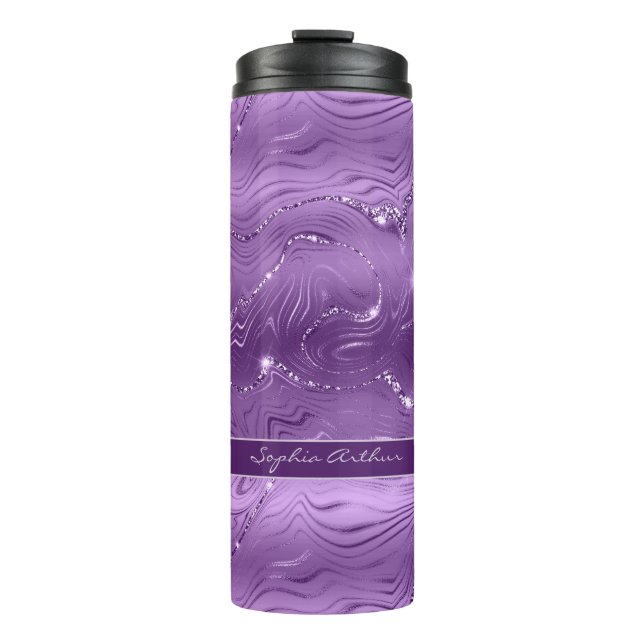 Custom Chic Luxury Purple Silver Glitter Pattern Thermal Tumbler (Front)