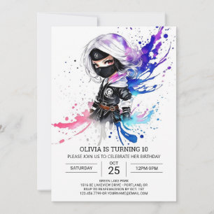 Custom Chic Ninja Girl Birthday Invitation