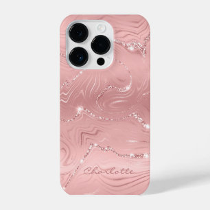 Custom Chic Pink Silver Glitter Pattern Girly iPhone 14 Pro Case