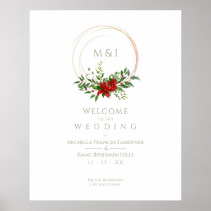 Custom Chic Poinsettia Christmas Wedding Welcome Poster