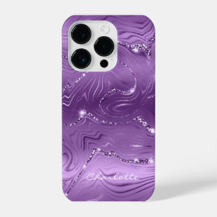 Custom Chic Purple Silver Glitter Pattern Girly iPhone 14 Pro Case