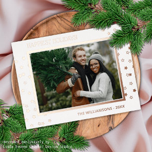 Custom Chic Twinkling Stars Pattern Rose Gold Foil Holiday Postcard
