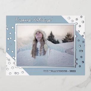Custom Chic Twinkling Stars Pattern Silver Foil Holiday Postcard