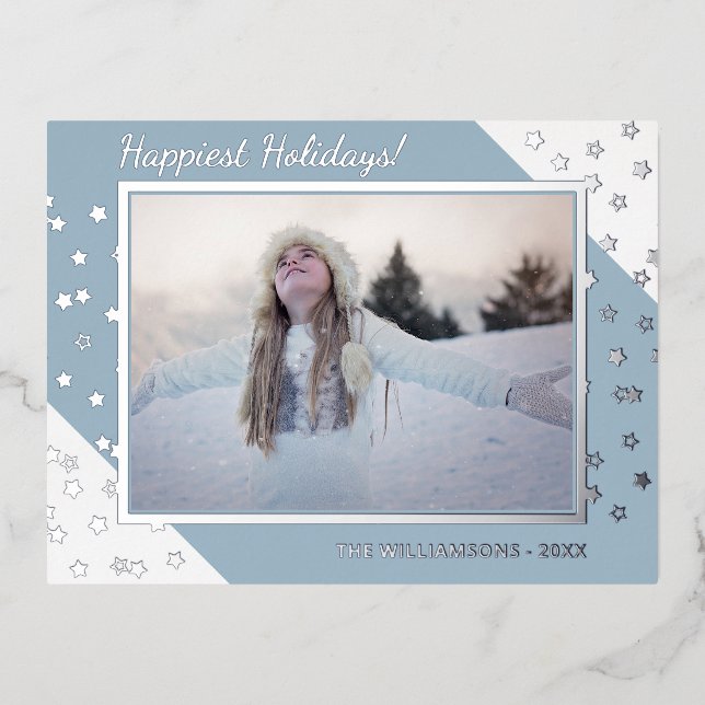 Custom Chic Twinkling Stars Pattern Silver Foil Holiday Postcard (Front)
