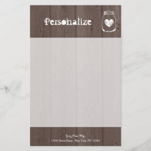 Custom chic wood grain mason jar stationery paper