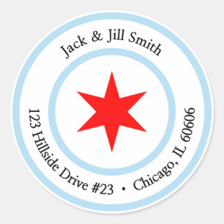Custom Chicago Address Chicago Flag 6-Pointed Star Classic Round Sticker