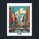 custom Chicago Illinois  Postcard<br><div class="desc">A vibrant and colourful illustration of the Chicago skyline,  featuring iconic skyscrapers like the Willis Tower and the Tribune Tower. The image showcases the city's architectural grandeur,  with a focus on the modern and Art Deco styles.</div>