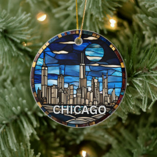 Custom Chicago Skyline  Ceramic Tree Decoration