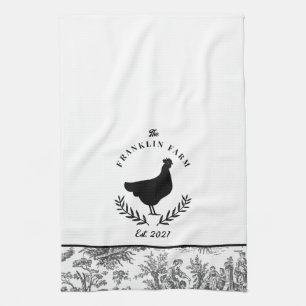 Custom Chicken Farmhouse Toile Country Tea Towel