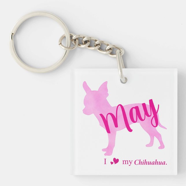 Custom Chihuahua Keychain Pastel Pink Silhouette (Front)