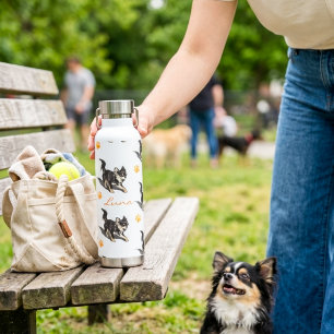Custom Chihuahua Name Orange Paw Print Pattern Water Bottle
