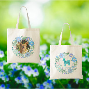 Custom Chihuahua – Pastel Blue Floral Wreath Tote Bag