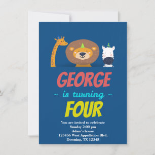 Custom Child Lion Giraffe Zebra Cartoon Invitation