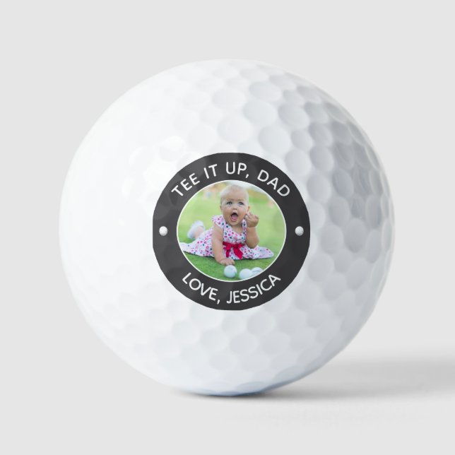 Custom Child Photo Tee It Up Dad Grey Golf Balls (Front)
