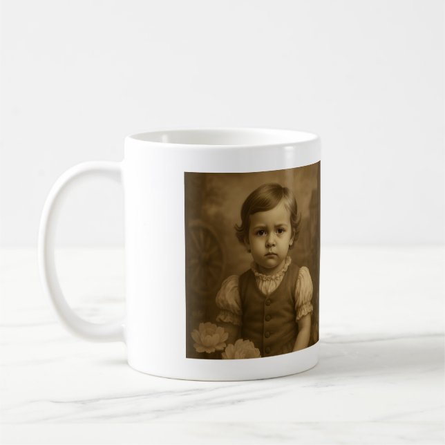 Custom Childhood Photo & Year Vintage Personalised Coffee Mug (Left)