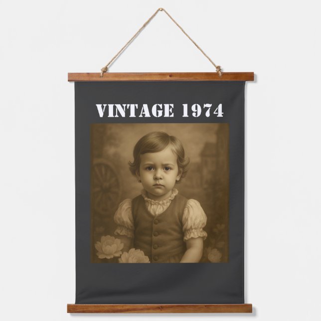 Custom Childhood Photo & Year Vintage Personalised Hanging Tapestry (Front)