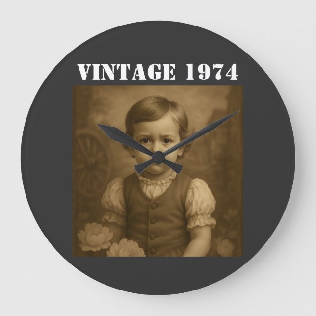 Custom Childhood Photo & Year Vintage Personalised Large Clock (Front)