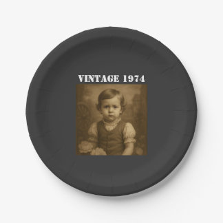 Custom Childhood Photo & Year Vintage Personalised Paper Plate