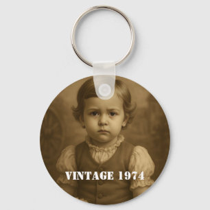 Custom Childhood Photo & Year Vintage Personalized Key Ring