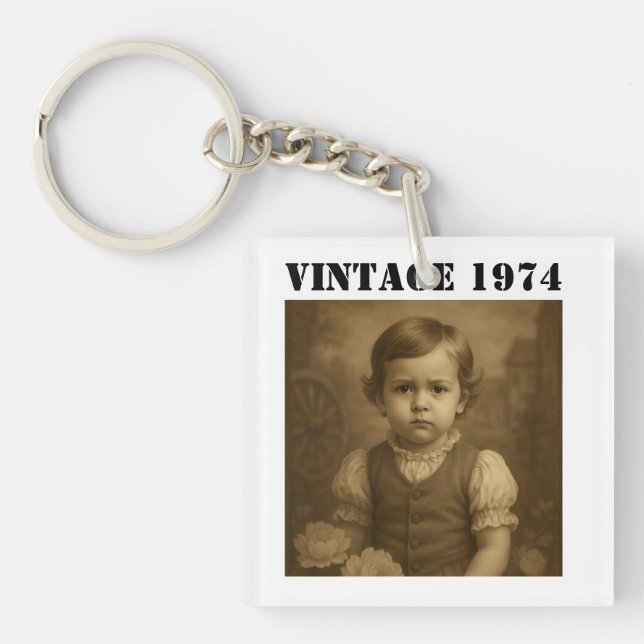 Custom Childhood Photo & Year Vintage Personalized Key Ring (Front)