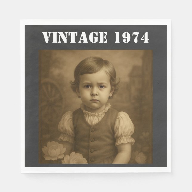 Custom Childhood Photo & Year Vintage Personalized Napkin (Front)
