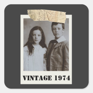 Custom Childhood Photo & Year Vintage Personalized Square Sticker