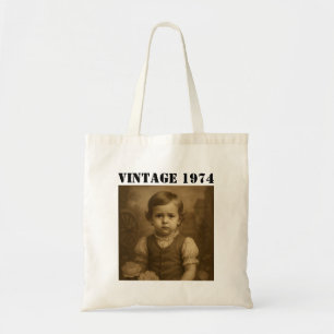 Custom Childhood Photo & Year Vintage Personalized Tote Bag