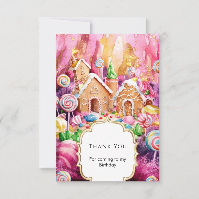 Custom Children's Candyland Birthday Thank You Card (Front)