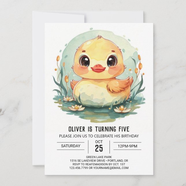 Custom Children's Duck Birthday Invitation (Front)