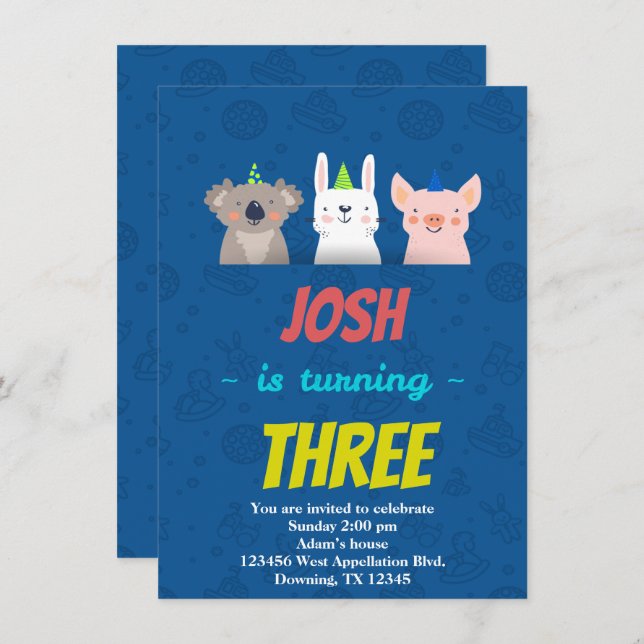 Custom Childs Birthday Card Animals Hats Cartoons (Front/Back)